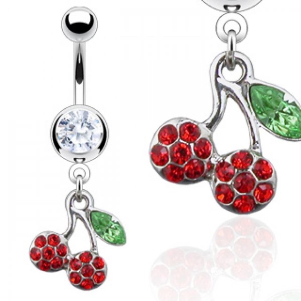 ❤️ 2 for $25 ❤️ Dangling Red Crystal Cherry Belly Button Ring Naval Piercing
